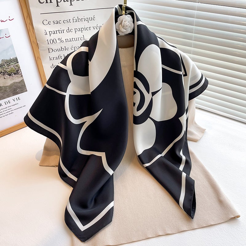 Rose Scarf Women's Twill Large Square Scarf All-match Decorative Shawl Autumn and Winter Scarf Color Matching Fashion Scarf Sunscreen  - Image 4