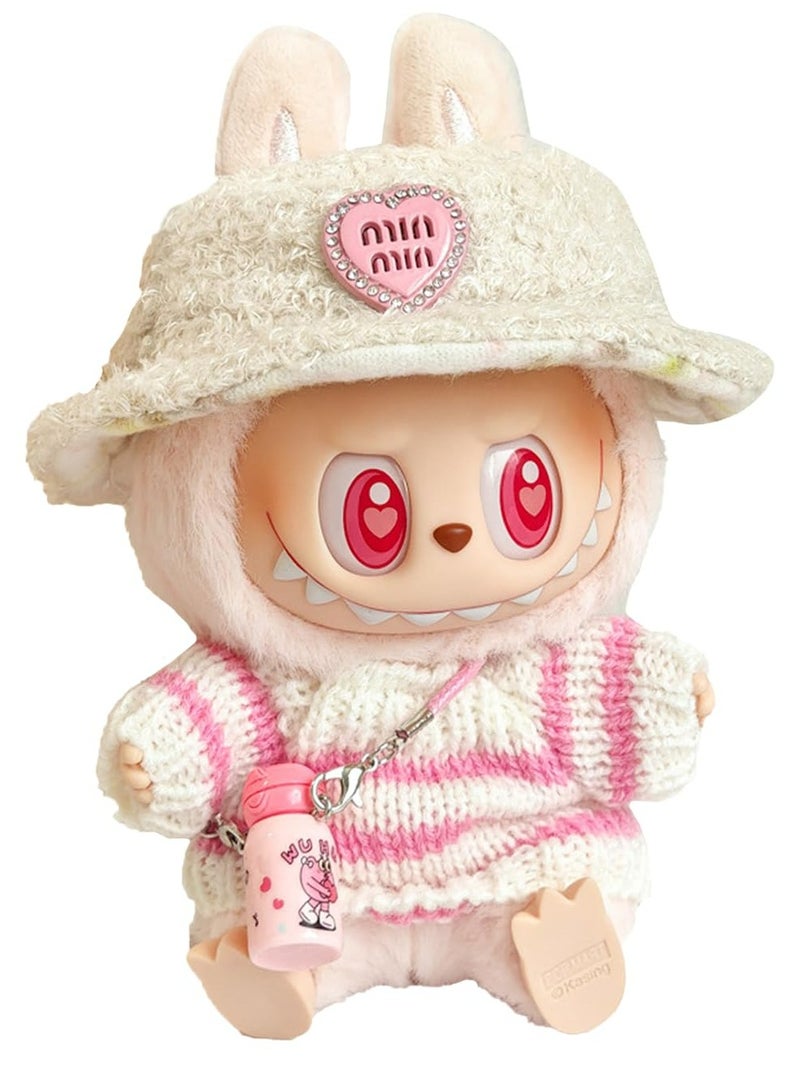 Dominy 17 cm Plush Clothing, Cute Mini Cuddly Toy Outfit with DIY Pullover Hoodie Clothing Accessories, Fashion Doll Dress Casual Wear Outfit Set 3 Pieces Suitable for La bubu Accessories, Dress Up Hats Clothes for Labubu Doll(No Doll)  - Image 1