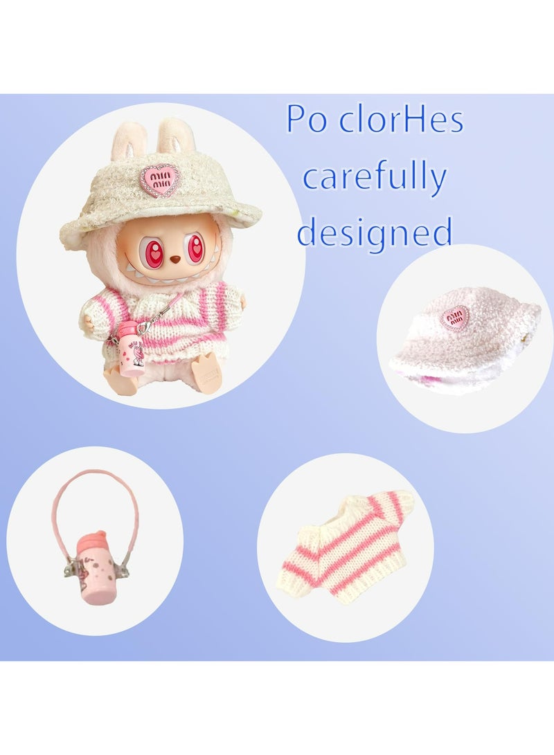 Dominy 17 cm Plush Clothing, Cute Mini Cuddly Toy Outfit with DIY Pullover Hoodie Clothing Accessories, Fashion Doll Dress Casual Wear Outfit Set 3 Pieces Suitable for La bubu Accessories, Dress Up Hats Clothes for Labubu Doll(No Doll)  - Image 3