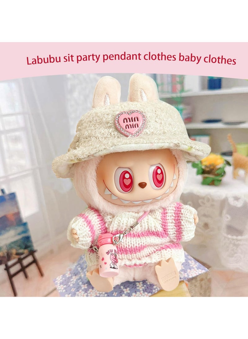 Dominy 17 cm Plush Clothing, Cute Mini Cuddly Toy Outfit with DIY Pullover Hoodie Clothing Accessories, Fashion Doll Dress Casual Wear Outfit Set 3 Pieces Suitable for La bubu Accessories, Dress Up Hats Clothes for Labubu Doll(No Doll)  - Image 4