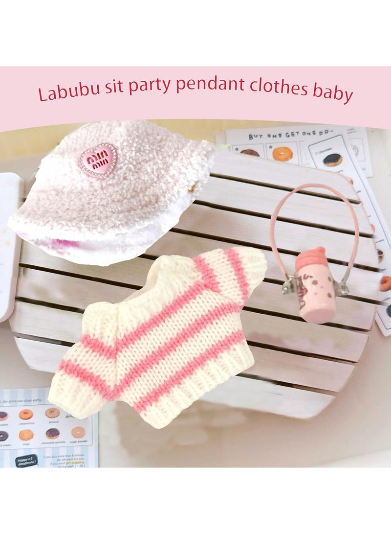 Dominy 17 cm Plush Clothing, Cute Mini Cuddly Toy Outfit with DIY Pullover Hoodie Clothing Accessories, Fashion Doll Dress Casual Wear Outfit Set 3 Pieces Suitable for La bubu Accessories, Dress Up Hats Clothes for Labubu Doll(No Doll)  - Image 2