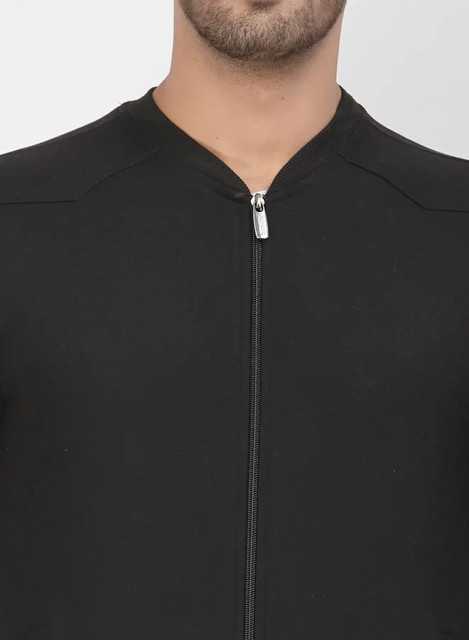 PAUSE Men Black Regular Fit Zip-Up Jacket