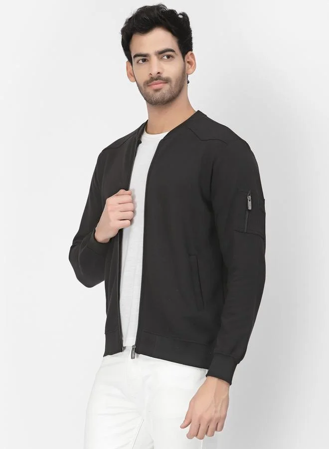 PAUSE Men Black Regular Fit Zip-Up Jacket
