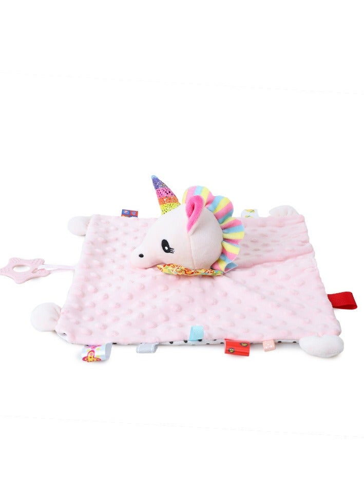 Unicorn Lovely Security Blanket Toy Gifts Box PP Cotton Soft Unisex Newborn Essentials for Boys and Girls with Teether and Tags Soft Baby Blanket for Boys and Girls Pink - Image 2
