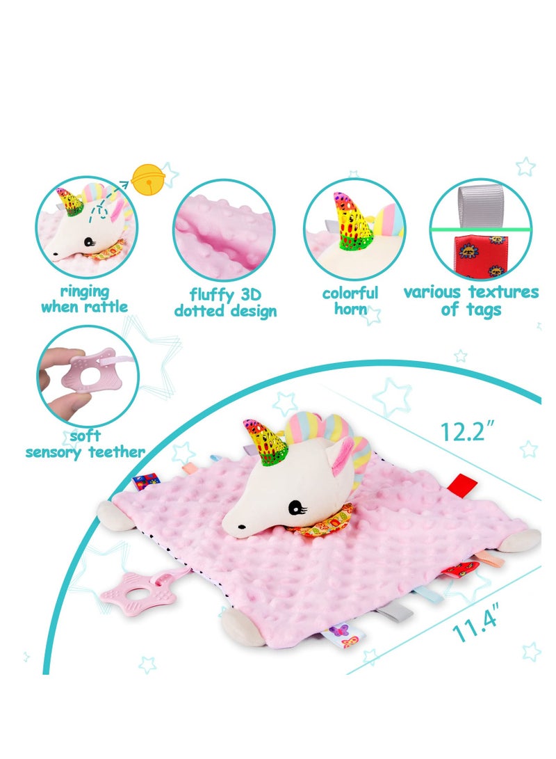 Unicorn Lovely Security Blanket Toy Gifts Box PP Cotton Soft Unisex Newborn Essentials for Boys and Girls with Teether and Tags Soft Baby Blanket for Boys and Girls Pink - Image 3