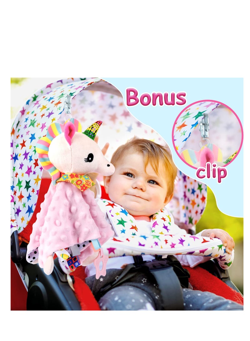 Unicorn Lovely Security Blanket Toy Gifts Box PP Cotton Soft Unisex Newborn Essentials for Boys and Girls with Teether and Tags Soft Baby Blanket for Boys and Girls Pink - Image 4