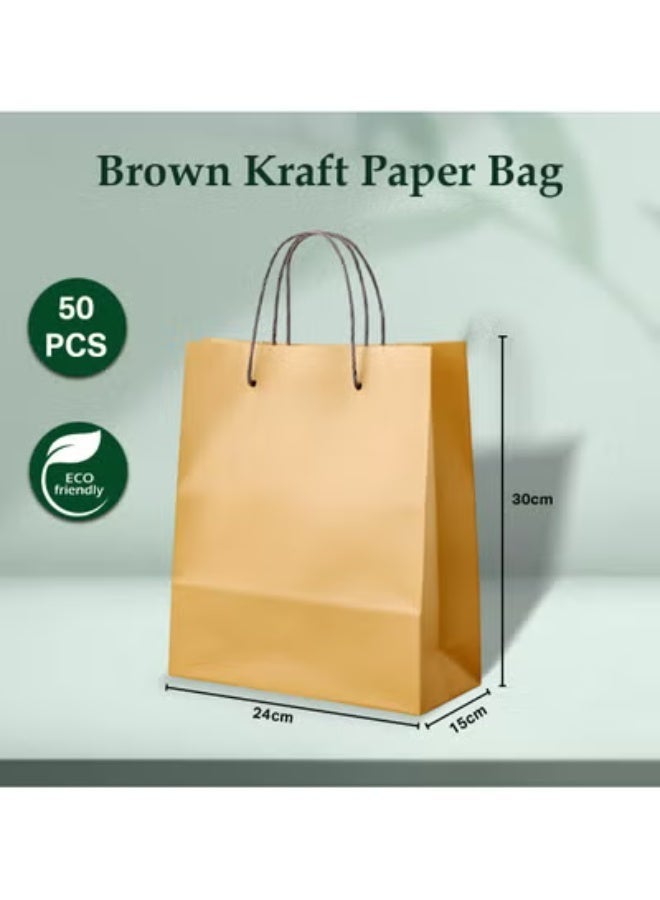 ايكواي أكياس ورق كرافت من إيكو واي - عبوة من 50 كيسًا ورقيًا صغيرًا للبقالة بمقابض للتسوق والحفلات وأعياد الميلاد وهدايا الزفاف والتجزئة والسلع التجارية صديقة للبيئة وقابلة لإعادة الاستخدام باللون البني (20 × 11 × 27 سم) - Image 2