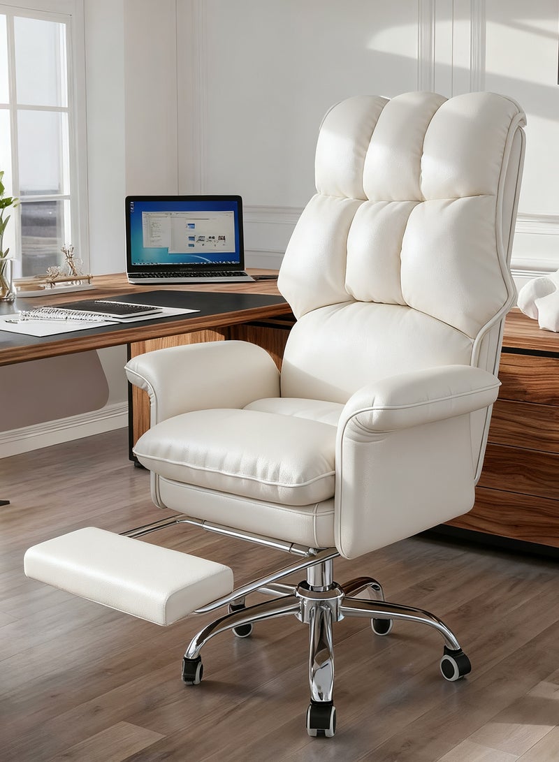 ويمارت بو الجلودكرسي مريح للمكتبكرسي كرسي كرسي دوار مكتبي الألعابلغرفة النوم وغرفة الطعام باللون الأبيض - Image 1