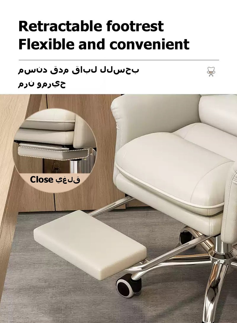 ويمارت بو الجلودكرسي مريح للمكتبكرسي كرسي كرسي دوار مكتبي الألعابلغرفة النوم وغرفة الطعام باللون الأبيض - Image 4