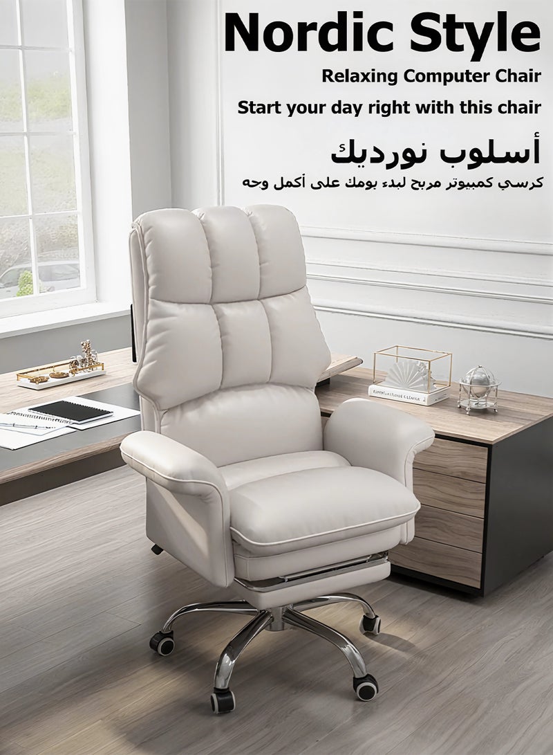 ويمارت بو الجلودكرسي مريح للمكتبكرسي كرسي كرسي دوار مكتبي الألعابلغرفة النوم وغرفة الطعام باللون الأبيض - Image 2