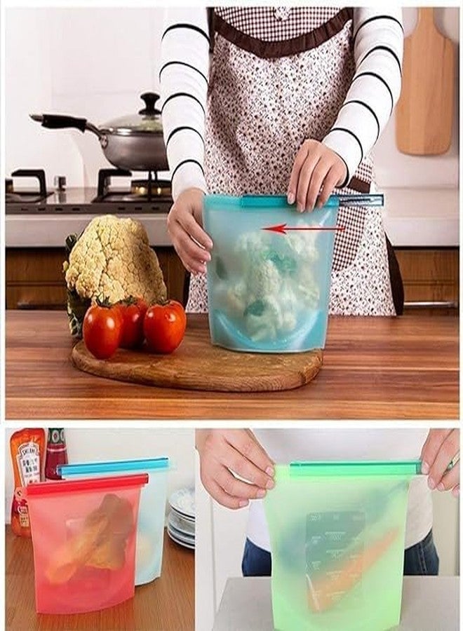 9UP® 2Pcs Silicone Zip Lock and Air Tight Fridge Bag for Food and Liquid Storage | Reusable Preservation Leak-Proof Food Storage Container Bags For Microwave & Dishwasher Safe (Pack of 2 x 1Litter) - Image 5