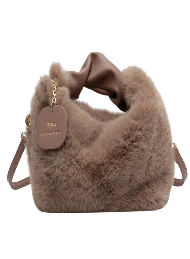 SANTORINI Fury Fur Sling bag for women Latest | Soft Fur Hand & Crossbody bag For woman with Strap and Zippered Compartment. (Brown) - Image 1