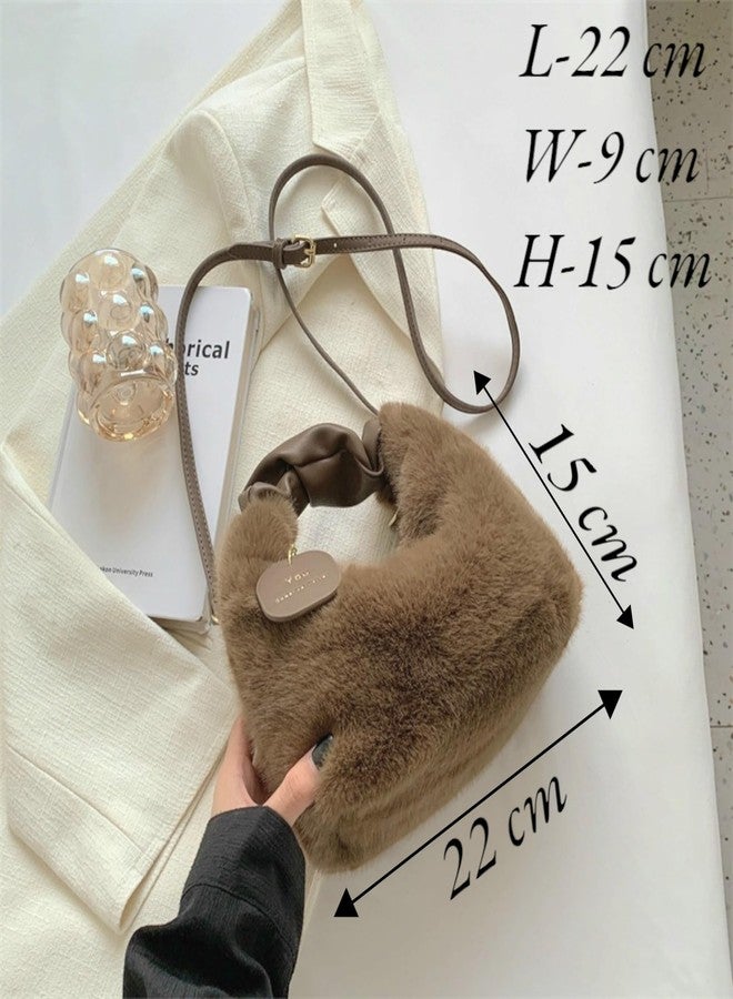 SANTORINI Fury Fur Sling bag for women Latest | Soft Fur Hand & Crossbody bag For woman with Strap and Zippered Compartment. (Brown) - Image 2