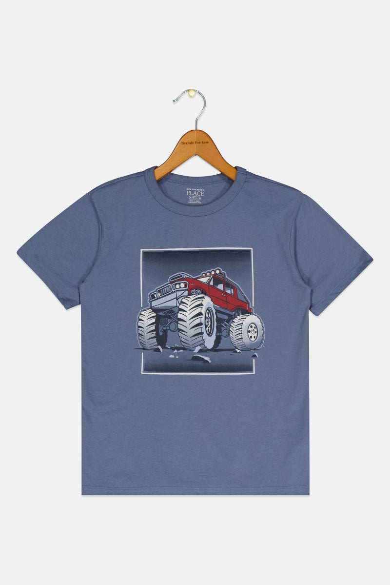 The Children's Place Kids Boy Short Sleeve Graphic Print T-Shirt, Slate Blue - Image 2