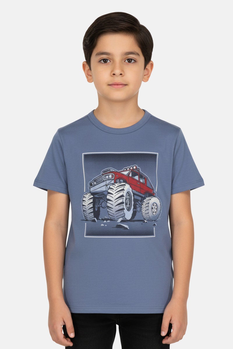 The Children's Place Kids Boy Short Sleeve Graphic Print T-Shirt, Slate Blue - Image 1