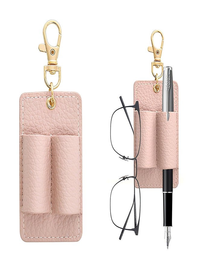 BharatBazaar Lanyard Pen Holder Keychain, Leather Keychain for Girls Cute, Unique Keychain for Home, Anti-lost Pen Holder Protector, Office, and Daily Use, Pink Metal Leather Keychain Organizer - Image 1