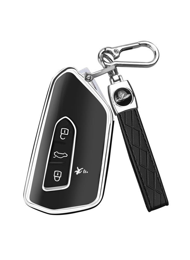 FT FUNTOR Key Fob Cover for Volkswagen,Soft TPU Full Protection Case Compatibale with VW Golf GTI Atlas Skoda Octavia ID3 ID4 MK8 (Black, 5 Buttons) - Image 1