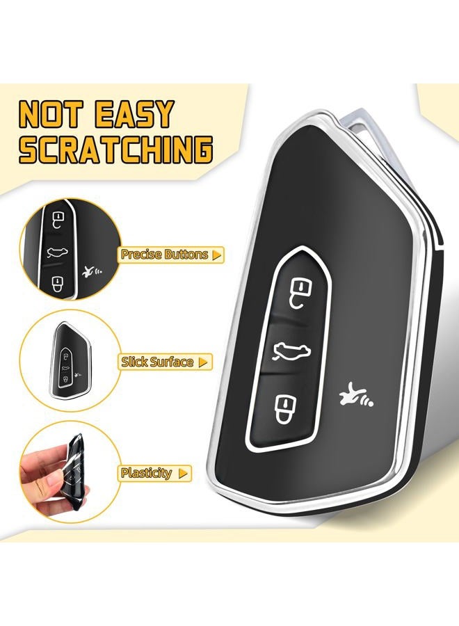 FT FUNTOR Key Fob Cover for Volkswagen,Soft TPU Full Protection Case Compatibale with VW Golf GTI Atlas Skoda Octavia ID3 ID4 MK8 (Black, 5 Buttons) - Image 3