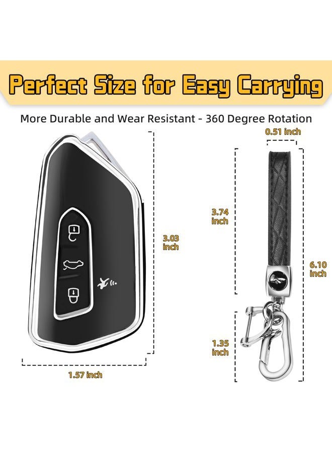 FT FUNTOR Key Fob Cover for Volkswagen,Soft TPU Full Protection Case Compatibale with VW Golf GTI Atlas Skoda Octavia ID3 ID4 MK8 (Black, 5 Buttons) - Image 5