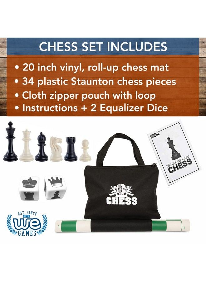 WE Games Best Value Tournament Chess Set W/ A Green Roll Up Vinyl Board Plastic Pieces & Bag - Image 5
