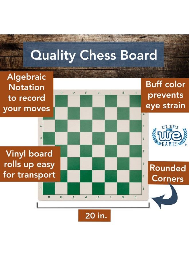 WE Games Best Value Tournament Chess Set W/ A Green Roll Up Vinyl Board Plastic Pieces & Bag - Image 3
