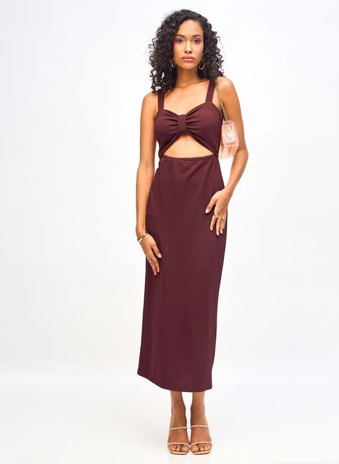 SASSAFRAS Burgundy Bodycon Midi Dress for Women