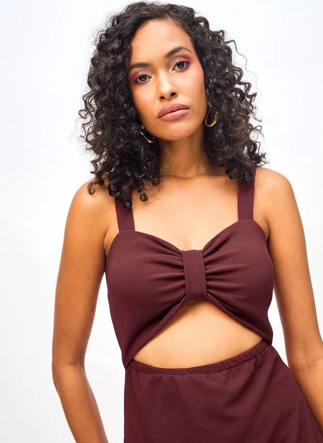 SASSAFRAS Burgundy Bodycon Midi Dress for Women