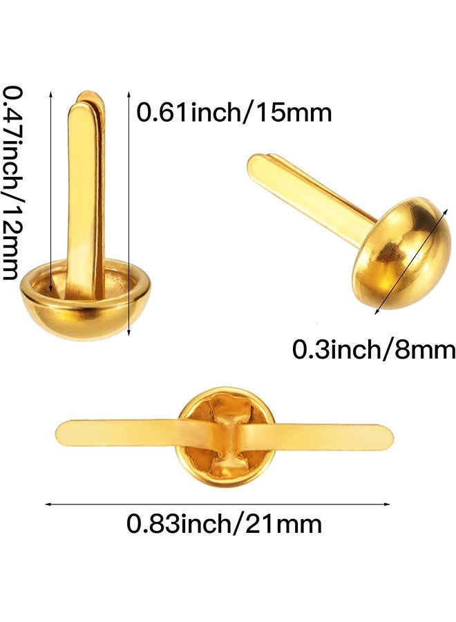 YJ 100pcs Paper Fasteners Brads, 15* 8 mm Split Pins Round Metal Art Fasteners Brass Decorative Pins, Gold - Image 2