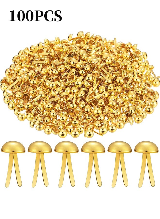 YJ 100pcs Paper Fasteners Brads, 15* 8 mm Split Pins Round Metal Art Fasteners Brass Decorative Pins, Gold - Image 1