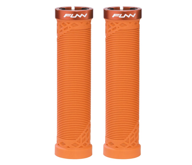 Funn Hilt Mountain Bike Handlebar Grips with Single Lock On Clamp, Lightweight and Ergonomic Bicycle Handlebar Grips with 22 mm Inner Diameter, Unique Patterned Bicycle Grips for MTB/BMX (Orange) - Image 1