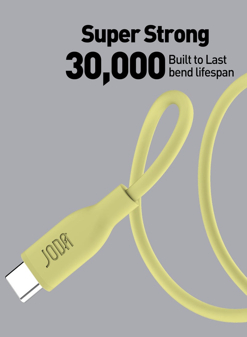 جودا كابل سليب سي - 60W سيليكون 1 متر - أصفر ، متين وأنيق، مثالي للاستخدام اليومي، يُستخدم لشحن الهواتف الذكية، اللابتوبات، والأجهزة اللوحية بسرعة عالية ⚡. مع تصميم عملي وأنيق، يمكن لهذا الكابل أن يتحمل ما يصل إلى 30,000 طية دون تلف 🔄. - Image 2