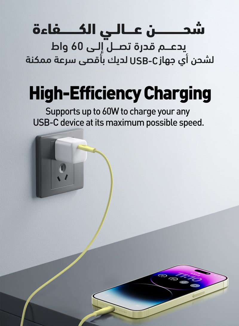 JODA Cable Slip C - 60W Silicone 1 Meter Yellow -  Durable and Stylish, Perfect for Daily Use Used to charge smartphones, laptops, and tablets at high speed ⚡. With a practical and elegant design, this cable can withstand up to 30,000 folds without damage 🔄. Ideal for daily use, offering both reliability and style - Image 3