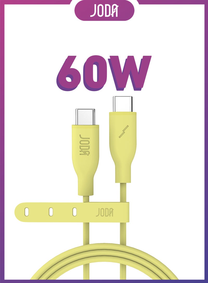 JODA Cable Slip C - 60W Silicone 1 Meter Yellow -  Durable and Stylish, Perfect for Daily Use Used to charge smartphones, laptops, and tablets at high speed ⚡. With a practical and elegant design, this cable can withstand up to 30,000 folds without damage 🔄. Ideal for daily use, offering both reliability and style - Image 1