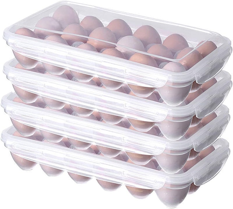 LonlyEagle XBY-US 4 Pack Covered Egg Holders,Egg Holder For Refrigerator,travel egg Storage Container,Plastic Refrigerator Egg Trays,camping egg box,Deviled Egg Tray Carrier with Lid Fits 18X4 Eggs(72 Eggs) - Image 1