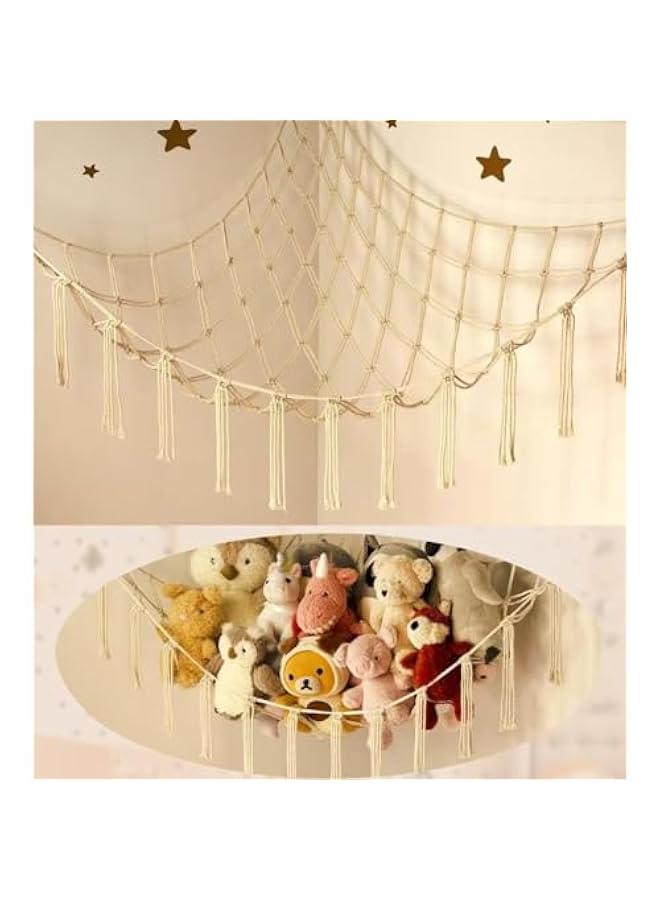 Stuffed Animal Storage Hammock or Net Corner - Large Toy Hammock Net for Stuffed Animals Room Decor - Cute Stuff Animal Organizer Plush Holder - Kids Baby Nursery Essentials Wall Bedroom Home Decor - Image 1