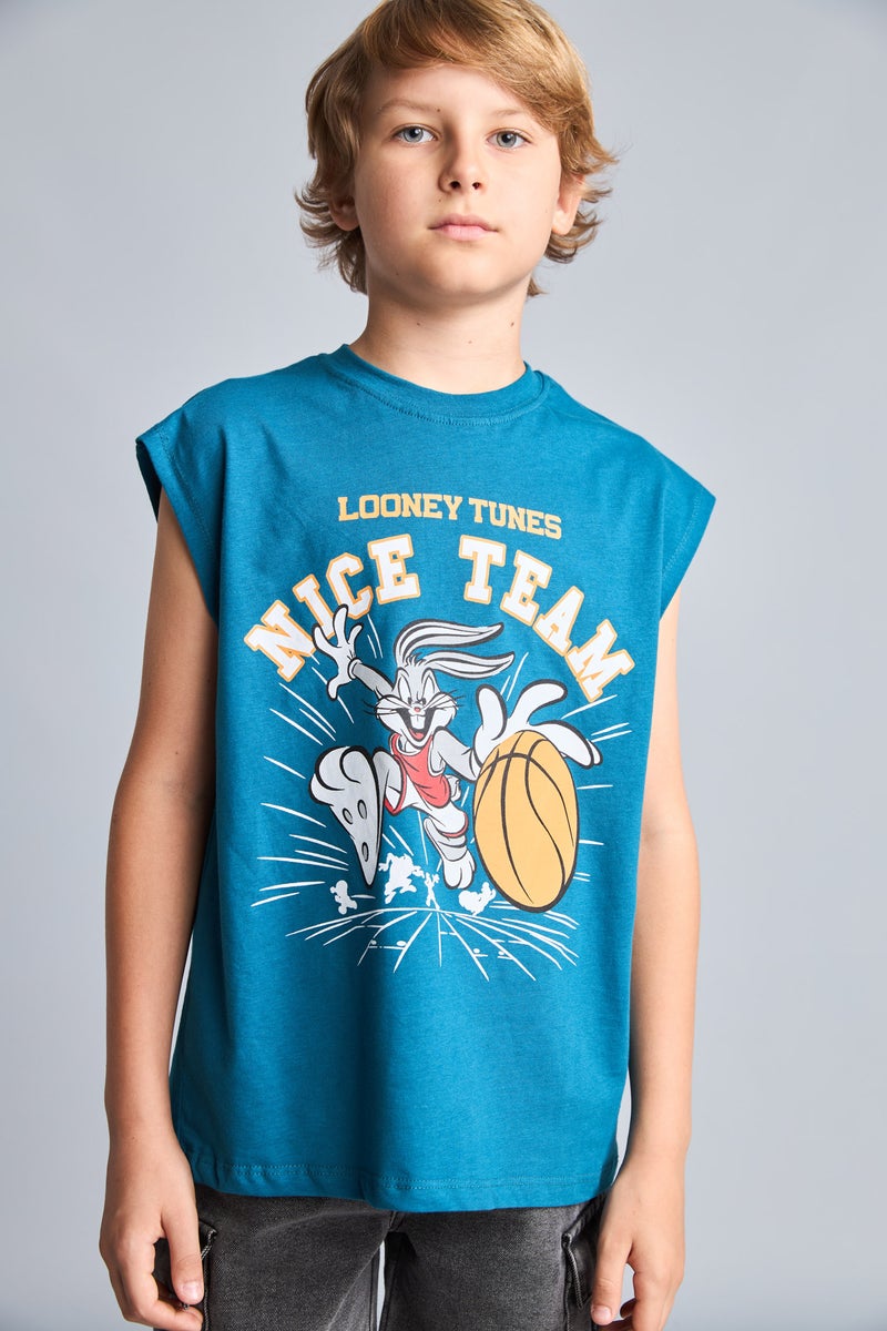 DeFacto Green Boy Boy Oversize Fit Looney Tunes Licensed Tank Top Casual - Image 3