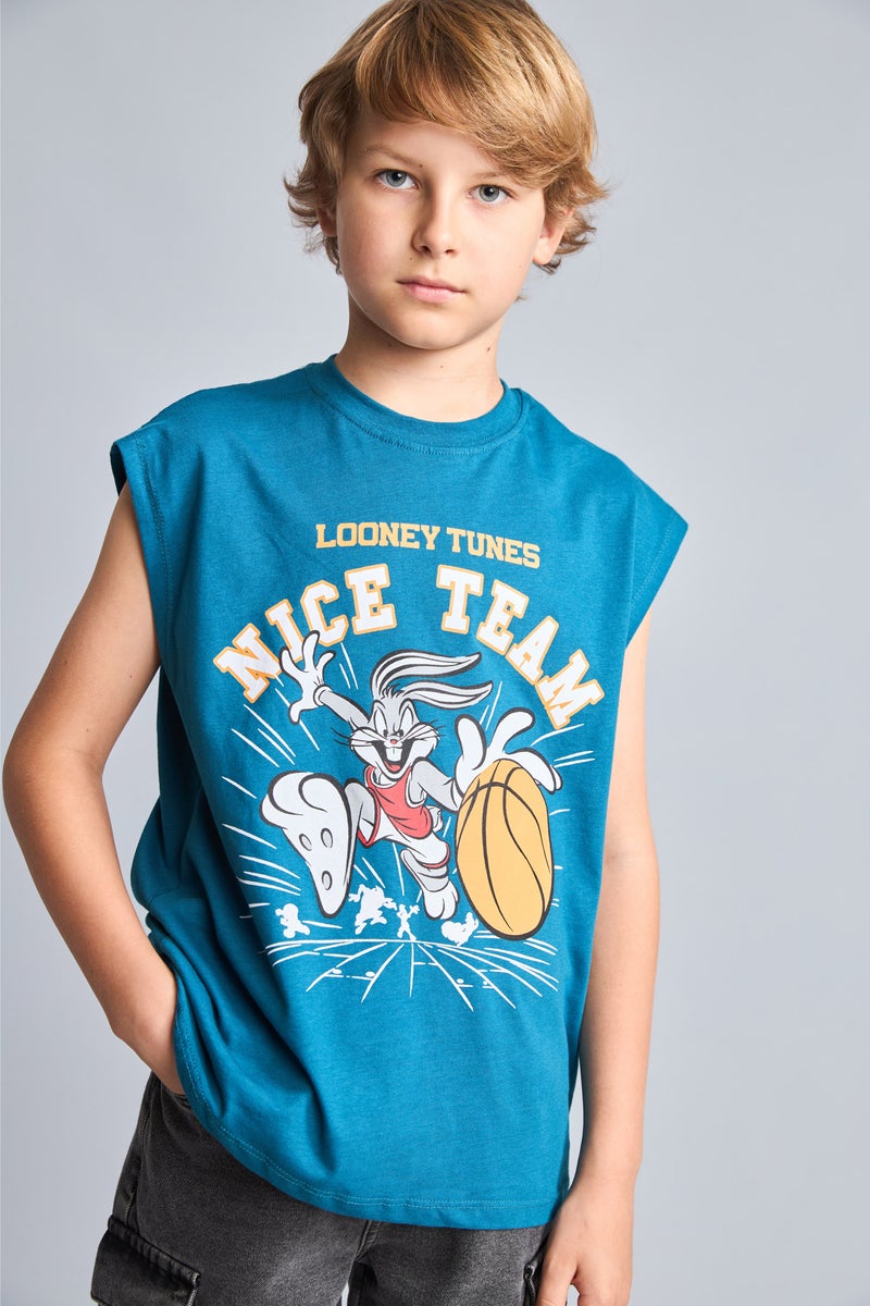 DeFacto Green Boy Boy Oversize Fit Looney Tunes Licensed Tank Top Casual - Image 1