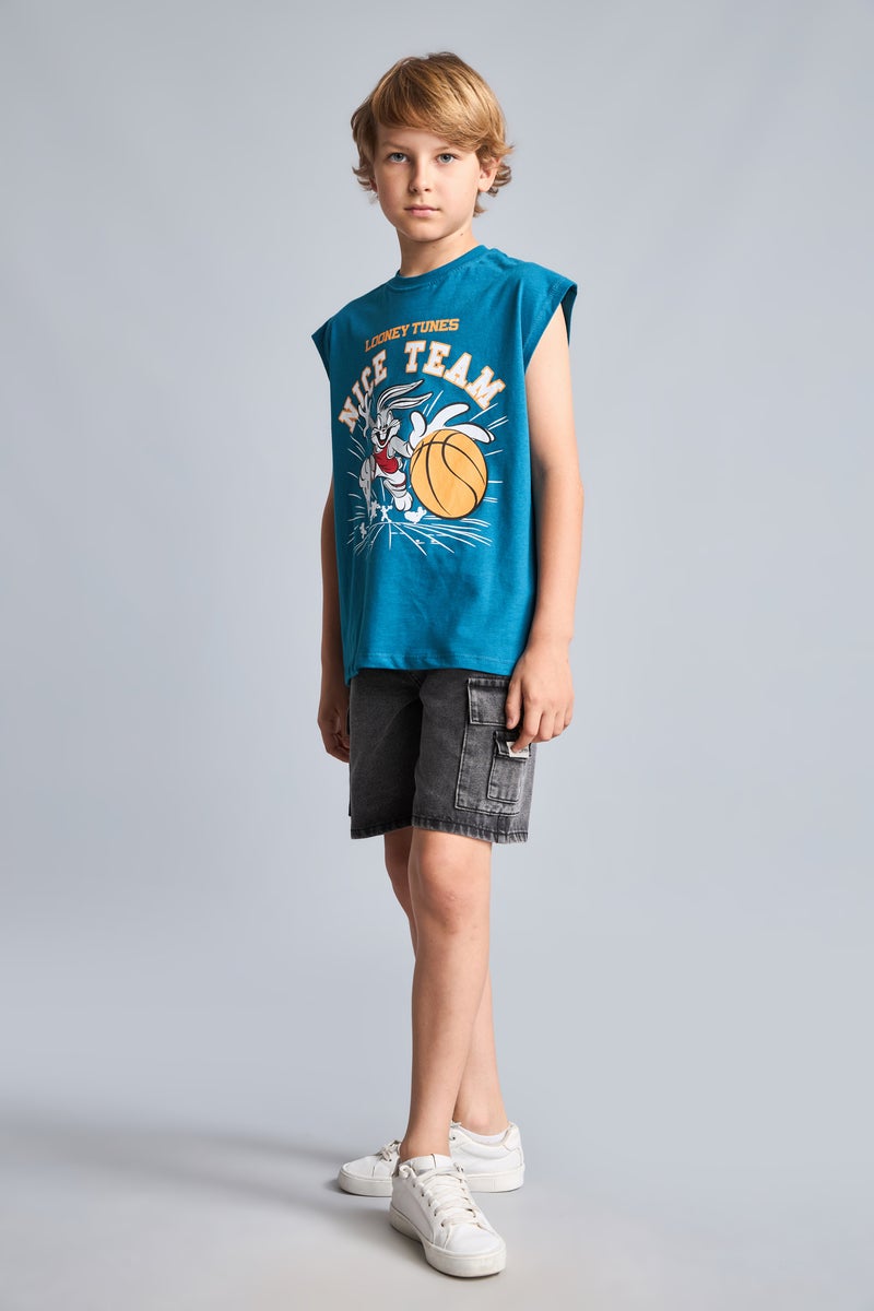 DeFacto Green Boy Boy Oversize Fit Looney Tunes Licensed Tank Top Casual - Image 2