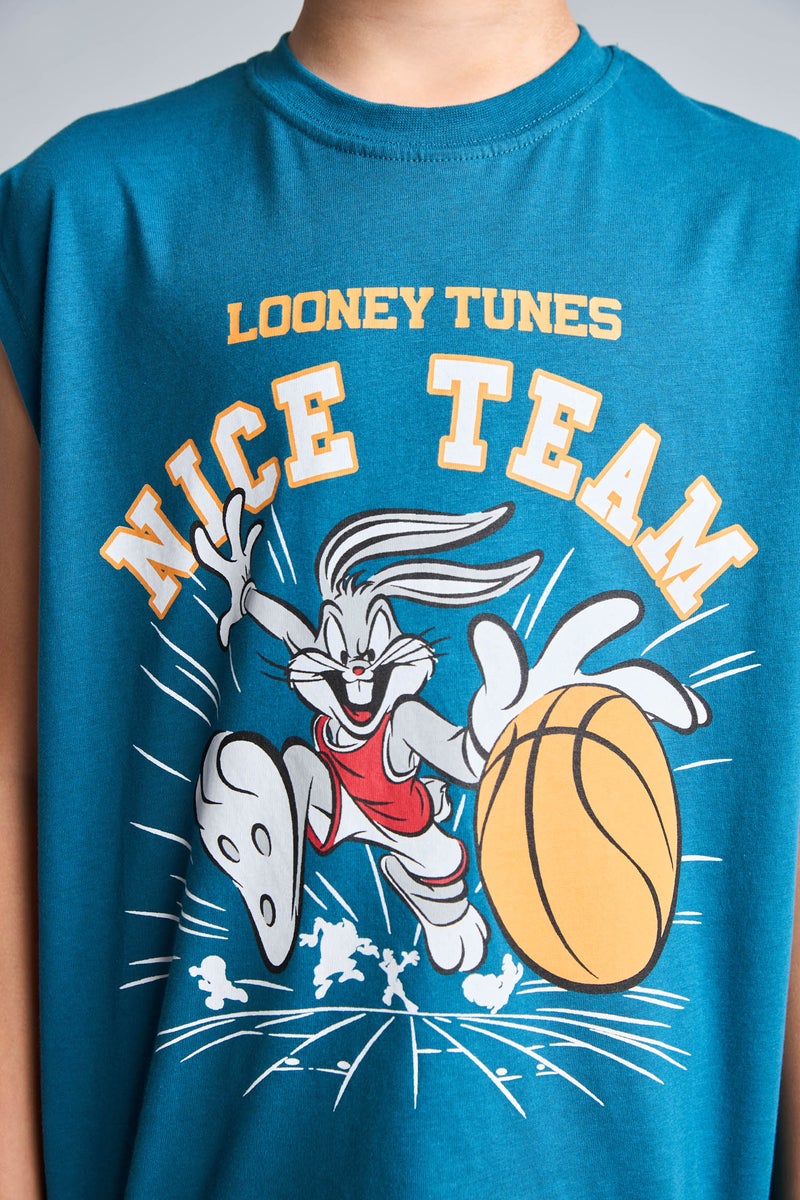 DeFacto Green Boy Boy Oversize Fit Looney Tunes Licensed Tank Top Casual - Image 4