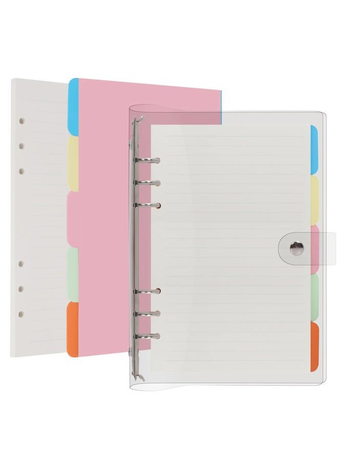 Toplive 6 Ring Binder Cover, Transparent PVC A6 Planner Binder Notebook Cover Refillable Loose Leaf Round Ring Personal Journal with Insert 45 Sheets Paper and Dividers - Image 1