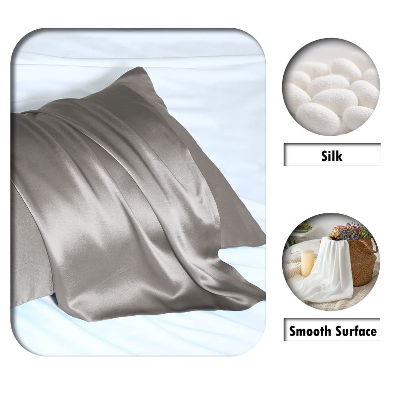 Suatien Silk Pillow Cases 2 Pack,Soft Breathable and Sliky Standard Size Pillow Cases Set of 2,Natural Mulberry Silk Pillowcase Set of 2 for Hair and Skin with Hidden Zipper (Gray,20"X 26",2pcs) - Image 2
