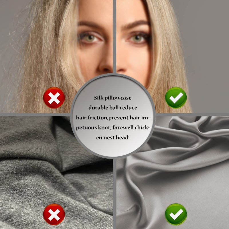Suatien Silk Pillow Cases 2 Pack,Soft Breathable and Sliky Standard Size Pillow Cases Set of 2,Natural Mulberry Silk Pillowcase Set of 2 for Hair and Skin with Hidden Zipper (Gray,20"X 26",2pcs) - Image 5