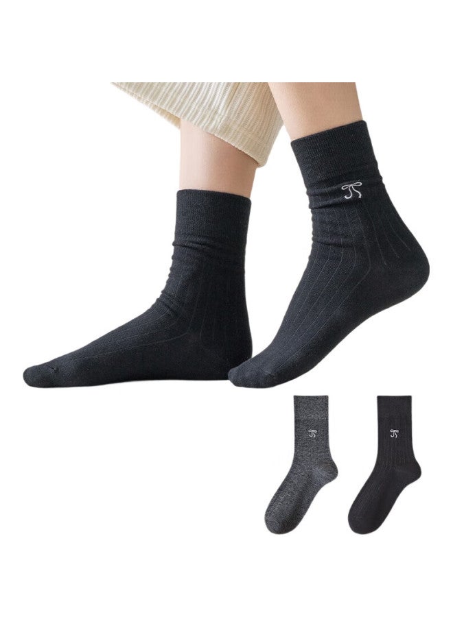 MIIOW 5 Pairs Of Ballet-Style Women'S Socks, Butterfly Bow Embroidery Mid-Calf Socks, Summer Cotton Socks, Slouchy Long Socks - Image 2