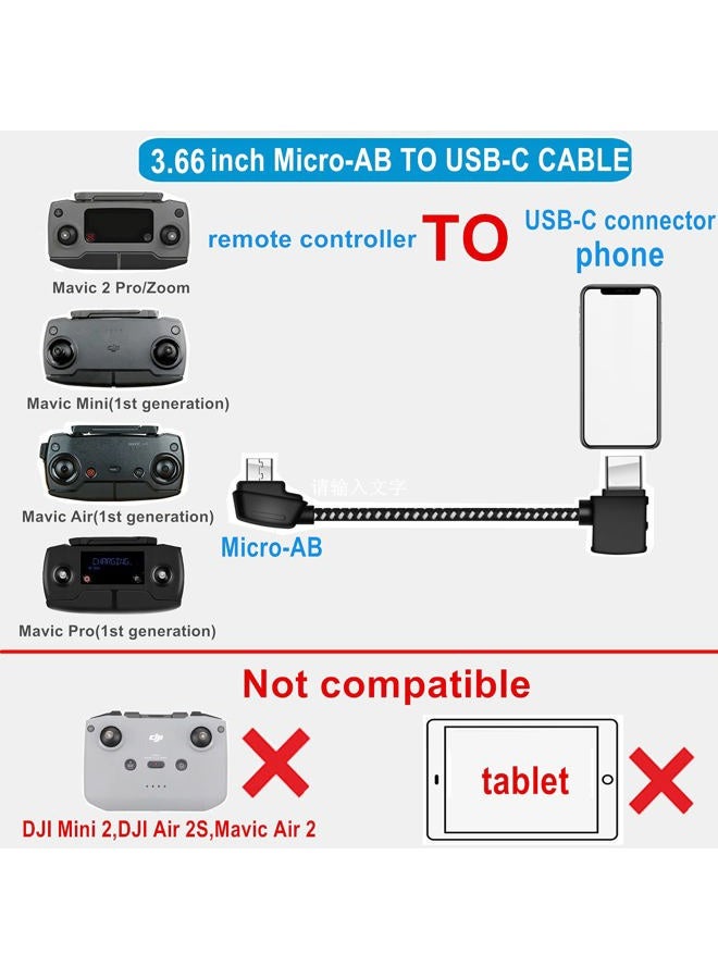 Hanatora 3.66 Inch Micro AB to USB C Remote Controller Cable for DJI Mavic Mini,Mini SE,Mavic 2 Pro/Zoom,Mavic Air,Mavic Pro Platinum, Phone OTG Nylon Braided Data Cord Accessories(Type-c Connector) - Image 2