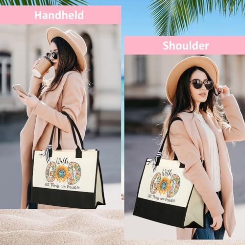 Tecanne Christian Gifts for Women, Her, Mom, Wife, Girlfriend, Sisters, Best Friends - Canvas Tote Bag with Makeup Bag, Inspirational, Religious, Spiritual, Birthday Christmas Gifts for Women - Image 3