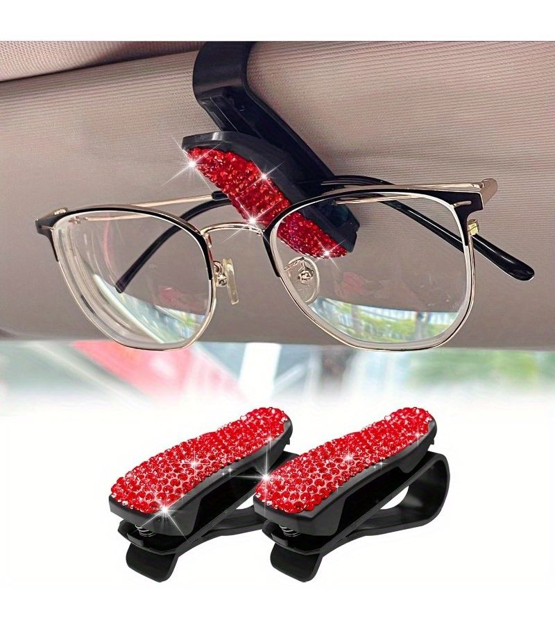 2 Pcs Car Sun Visor Glasses Holder Magnetic Leather Clip Pink Black For Truck Automotive Accessories - Image 3