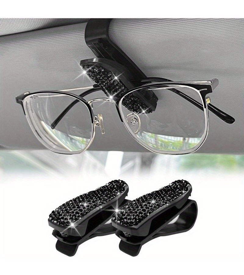 2 Pcs Car Sun Visor Glasses Holder Magnetic Leather Clip Pink Black For Truck Automotive Accessories - Image 1