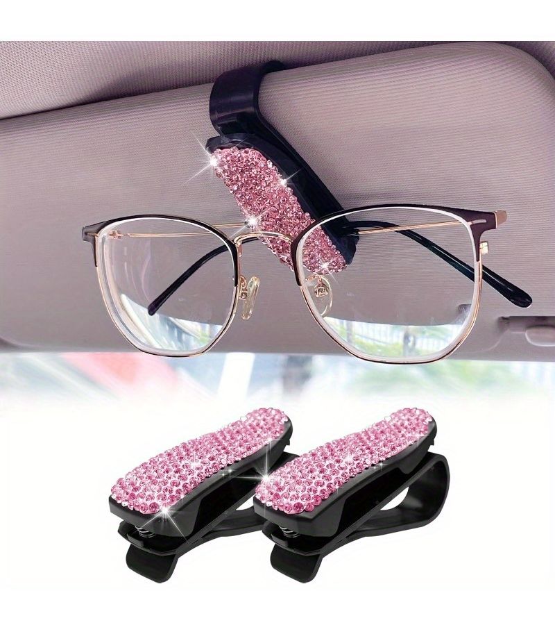 2 Pcs Car Sun Visor Glasses Holder Magnetic Leather Clip Pink Black For Truck Automotive Accessories - Image 2