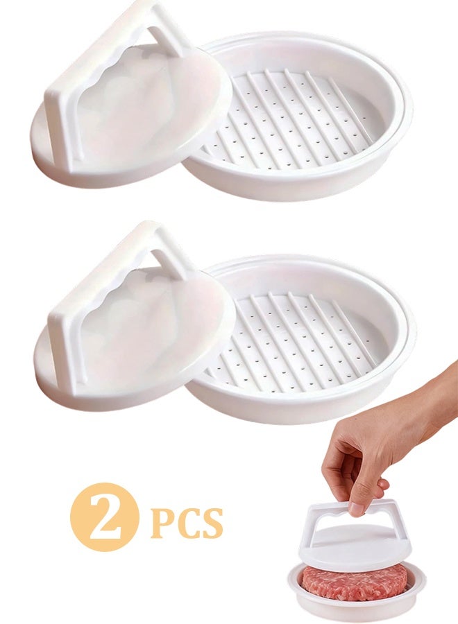 Non-Stick Burger Press Hamburger Patty Maker 2 Pack White - Round Stuffed Burger Mold Smashed Burger Press, Kitchen BBQ Grilling Gadget for Beef Sausage Meat Patty - Image 1