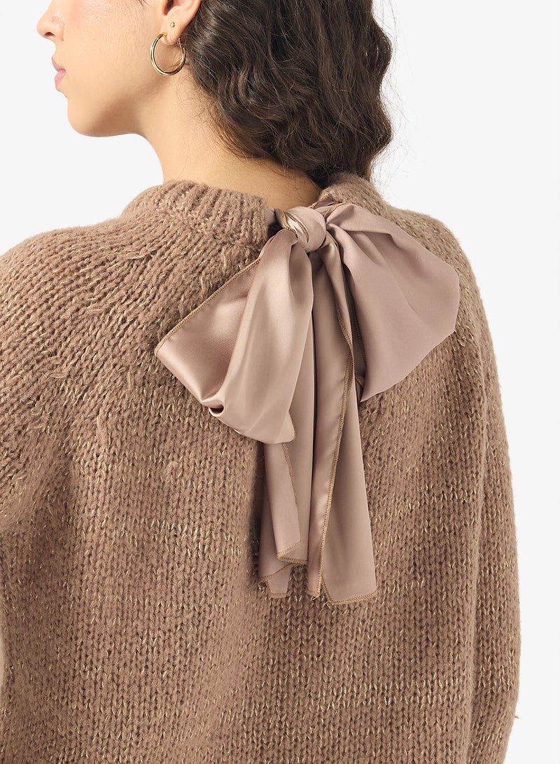 ONLY ONLSHINE long sleeve GLITTER Crew NECK BOW Knitted Sweater - Image 3